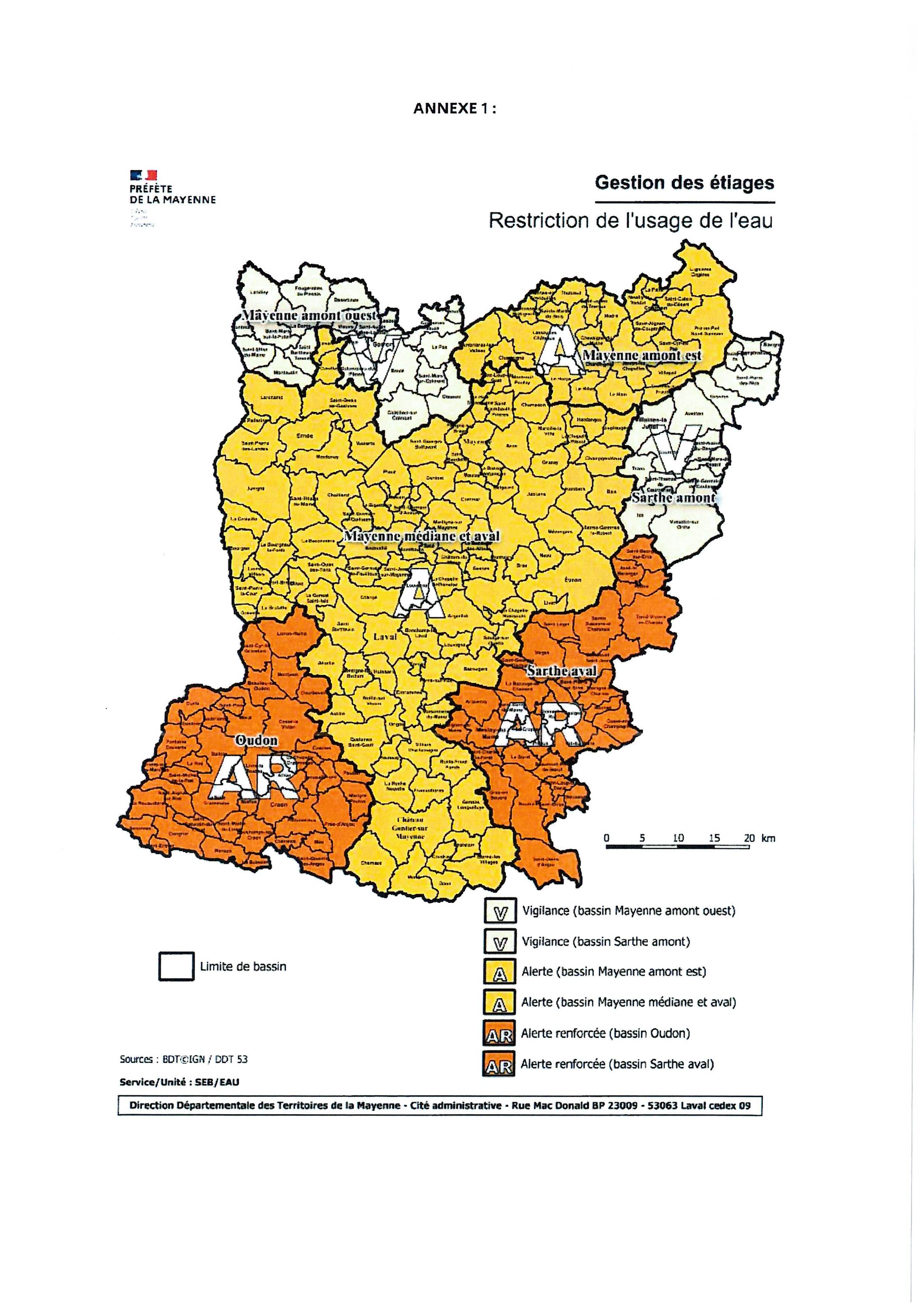 carte des restrictions d'eau